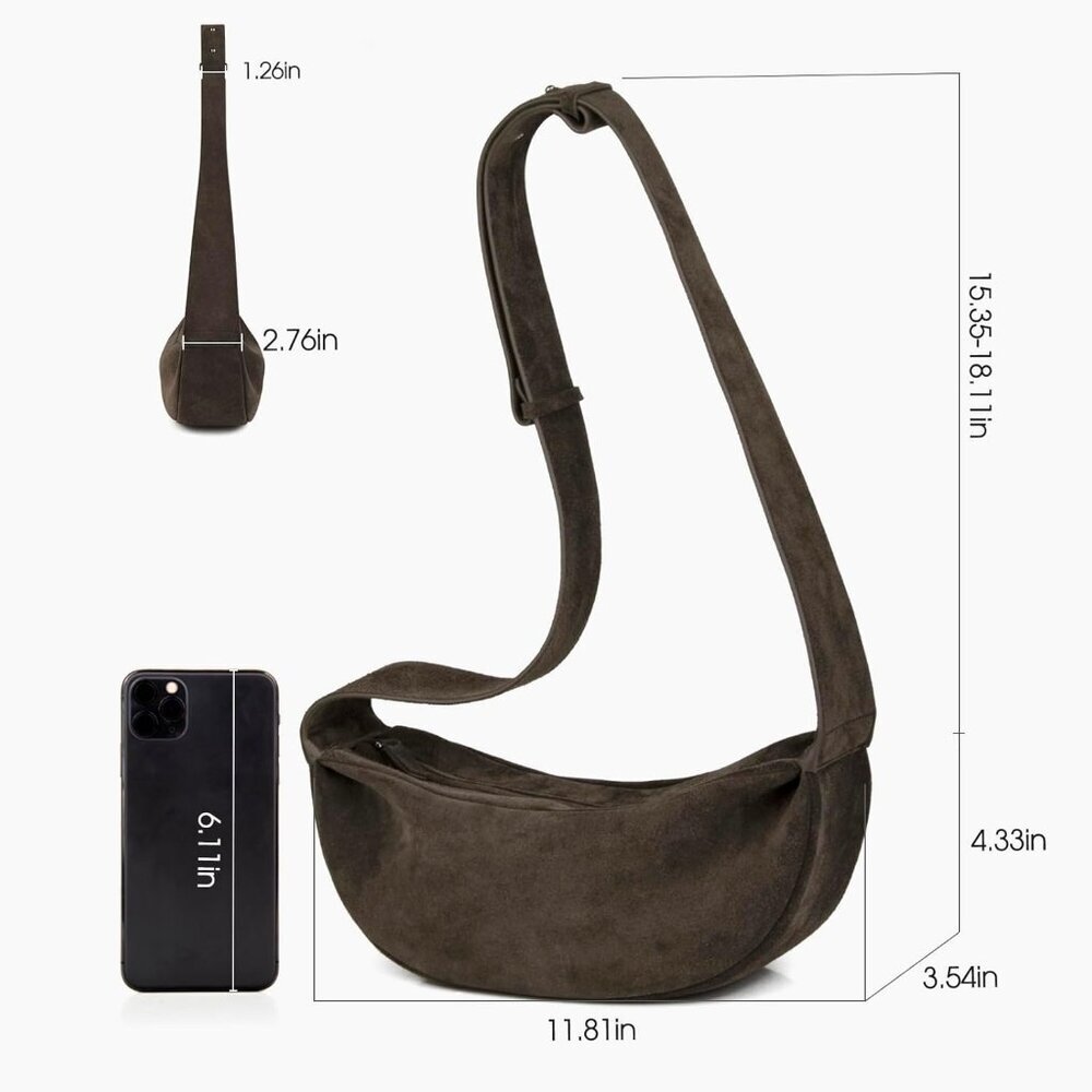 Elegant Leather Crossbody Hobo Bag with Adjustable Straps and Zipper Closure - Picture 2 of 6